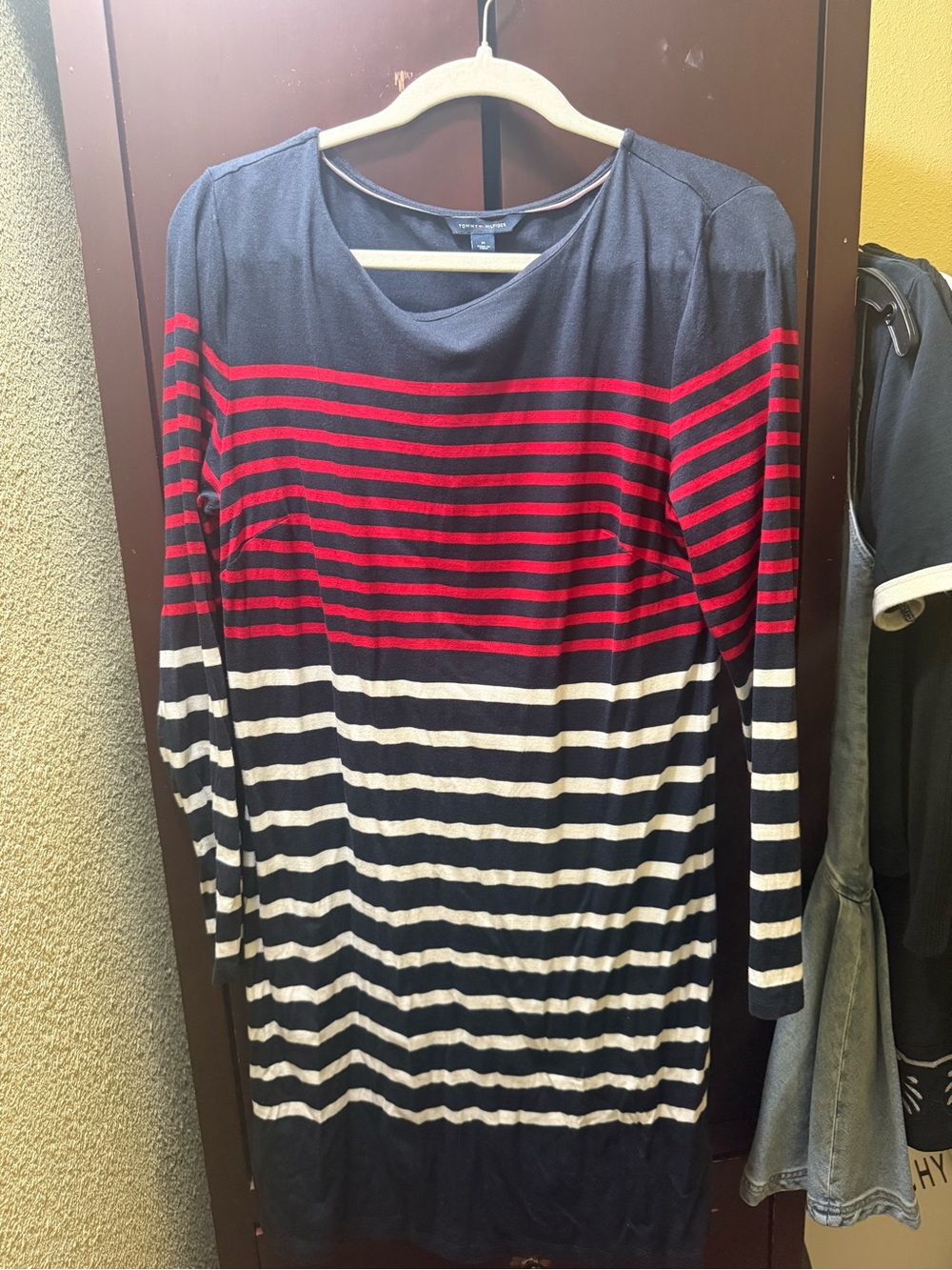 Tommy Hilfiger Navy Red White Striped Long Sleeve Dress
